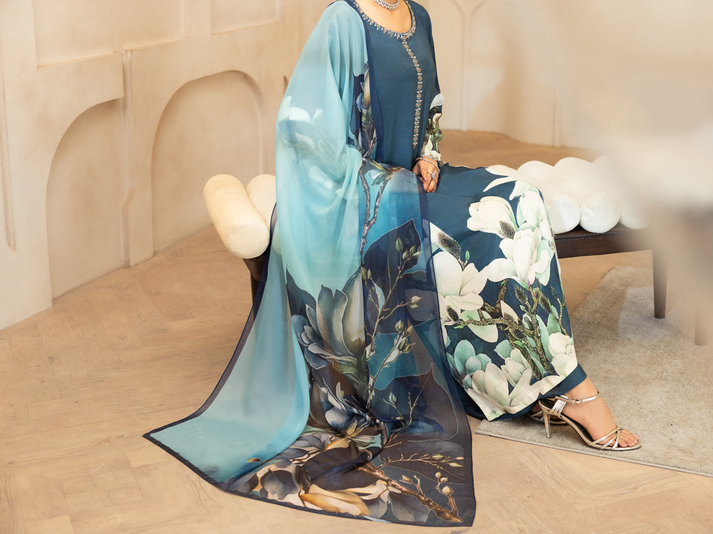 Teal Thai Silk Stitched 3Pc - ALP-3PS-2372