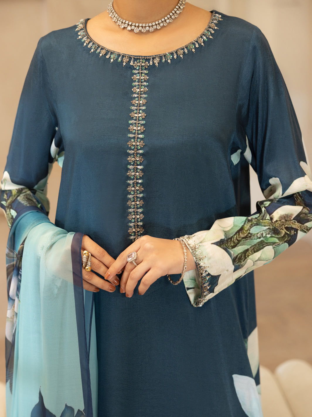 Teal Thai Silk Stitched 3Pc - ALP-3PS-2372