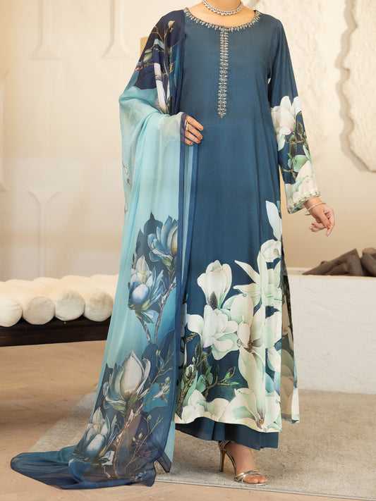 Teal Thai Silk Stitched 3Pc - ALP-3PS-2372