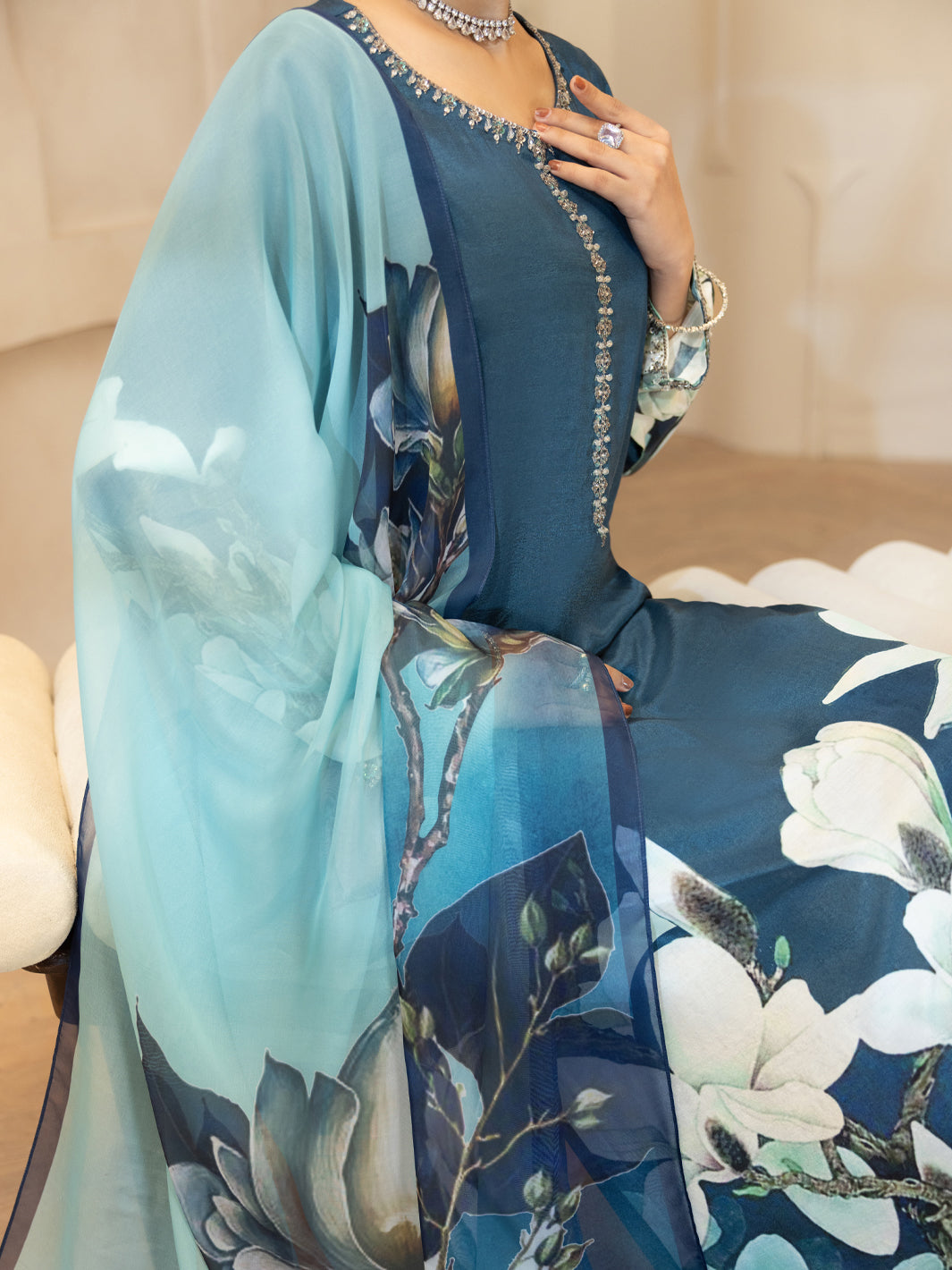 Teal Thai Silk Stitched 3Pc - ALP-3PS-2372