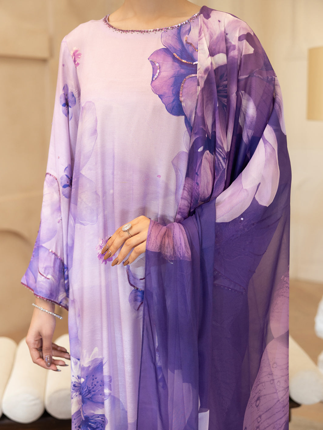 Purple Thai Silk Stitched 3Pc - ALP-3PS-2373