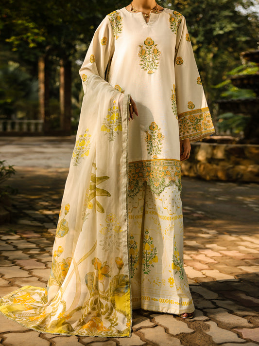 Off White Lawn Stitched 3Pc - ALP-3PS-2374