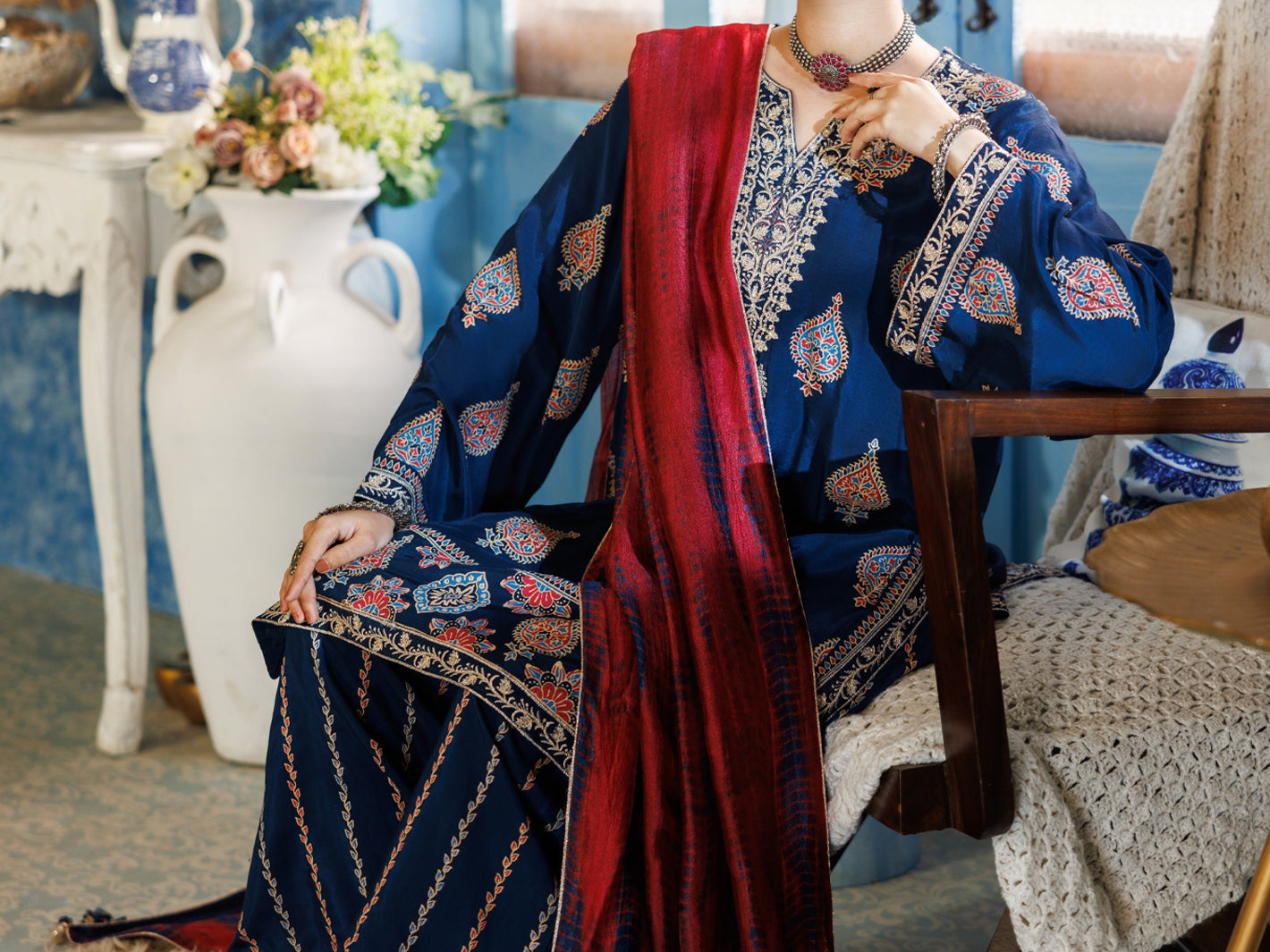 Blue Thai Silk Stitched 3Pc - ALP-3PS-2380