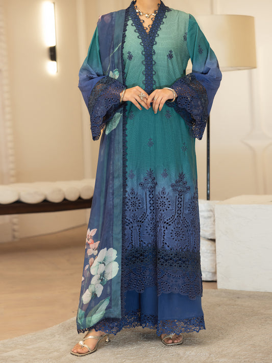 Teal Silk Lawn Stitched 3Pc - ALP-3PS-2377