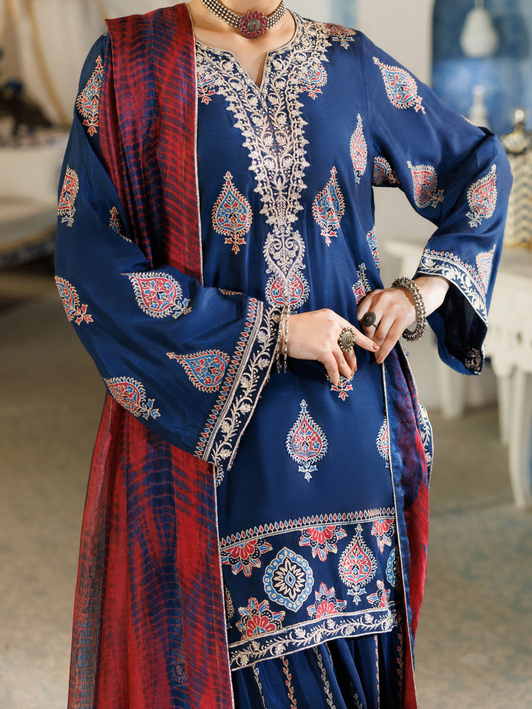 Blue Thai Silk Stitched 3Pc - ALP-3PS-2380