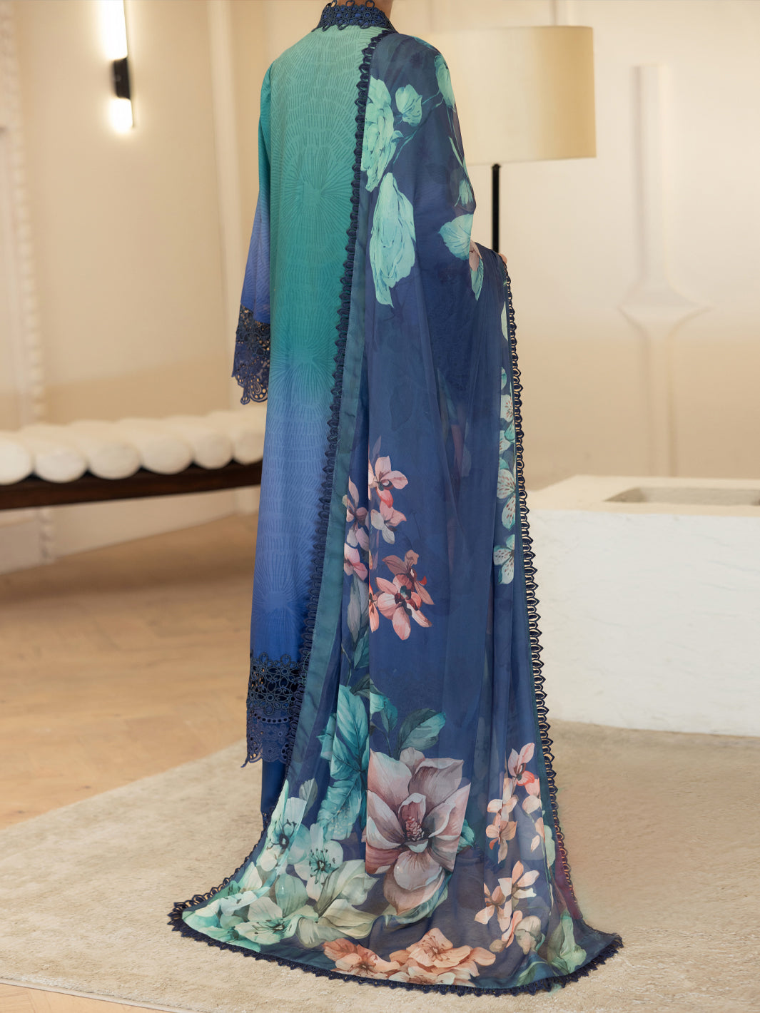 Teal Silk Lawn Stitched 3Pc - ALP-3PS-2377