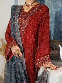 Maroon Thai Silk Stitched 3Pc - ALP-3PS-2381