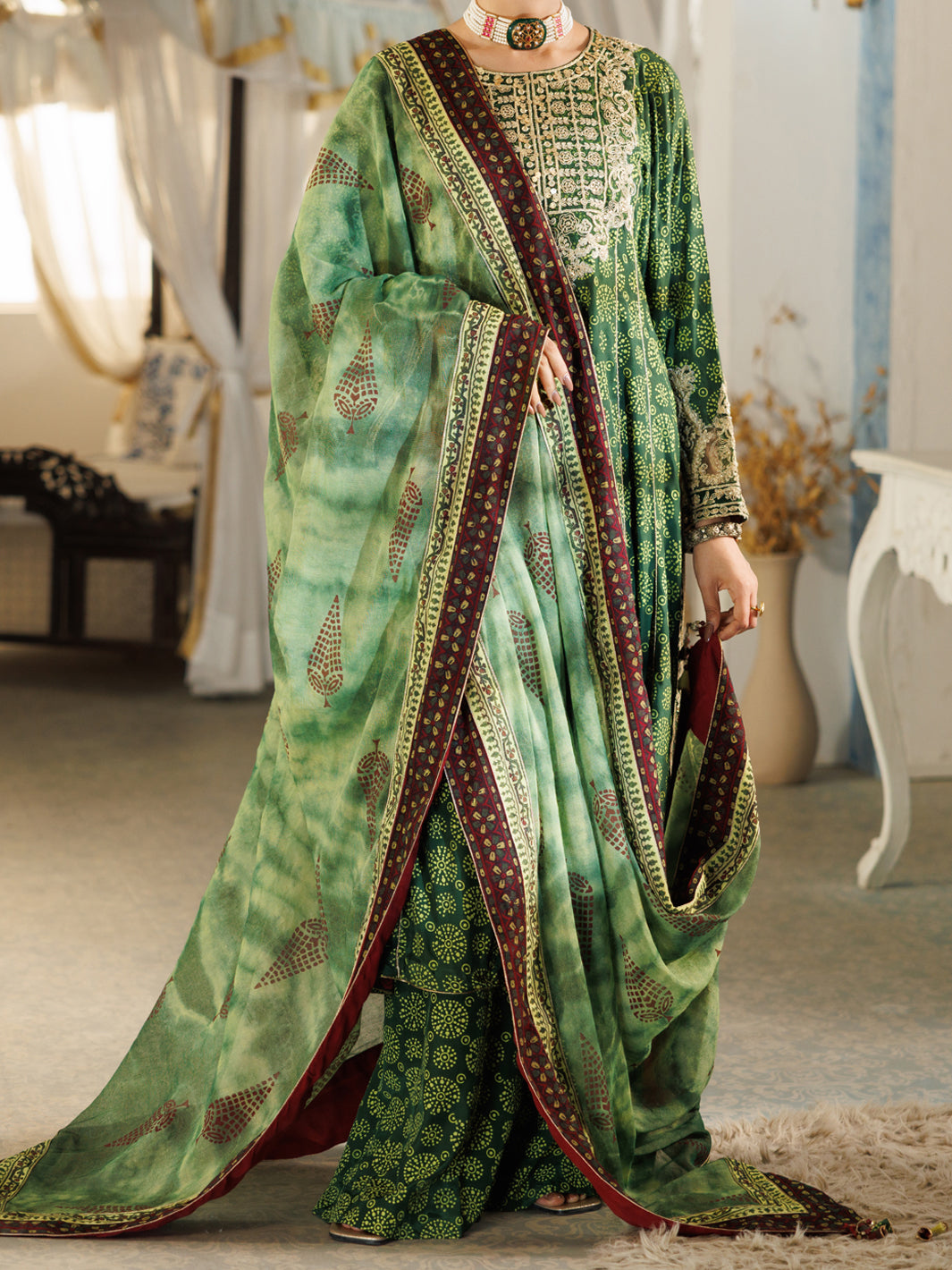 Green Thai Silk Stitched 3Pc - ALP-3PS-2382