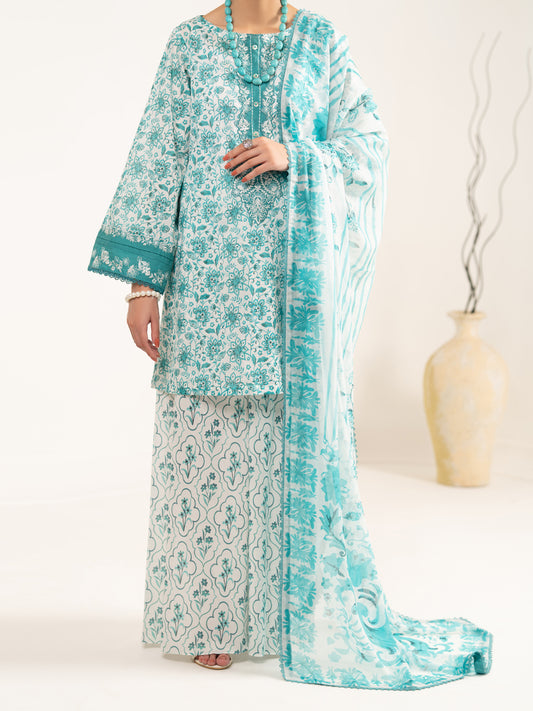 Aqua Blue Lawn 3Pc Unstitched - ALP-3PS-2408