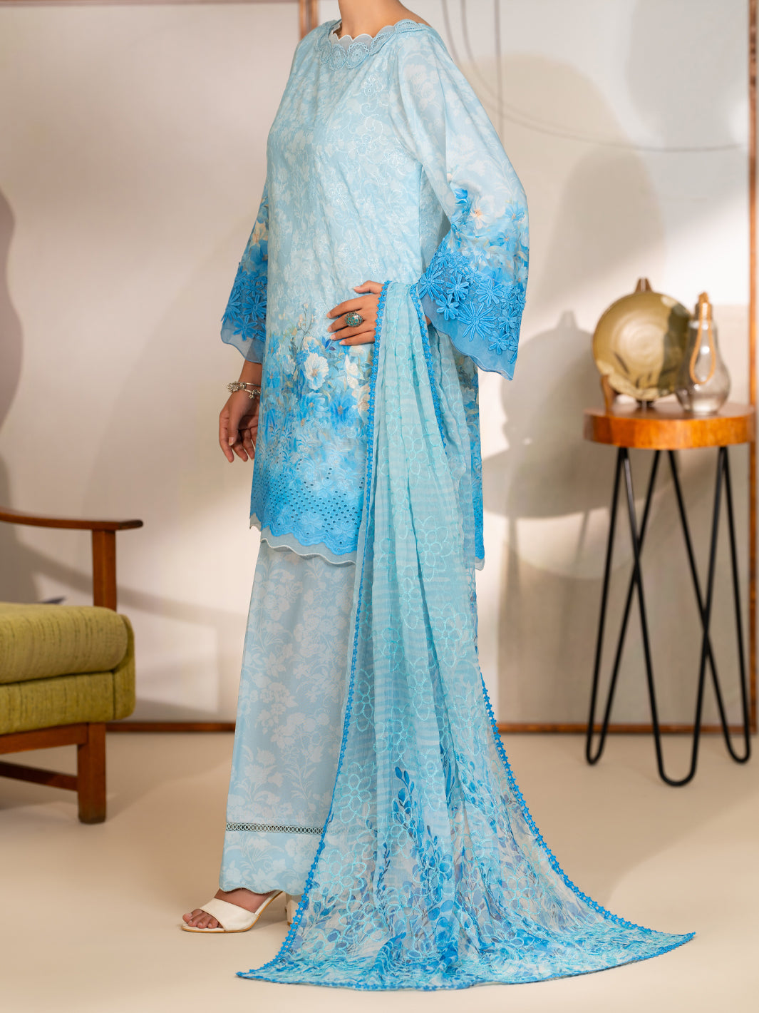 Sky Blue Poly Lawn Stitched 3 Piece - ALP-3PS-2415