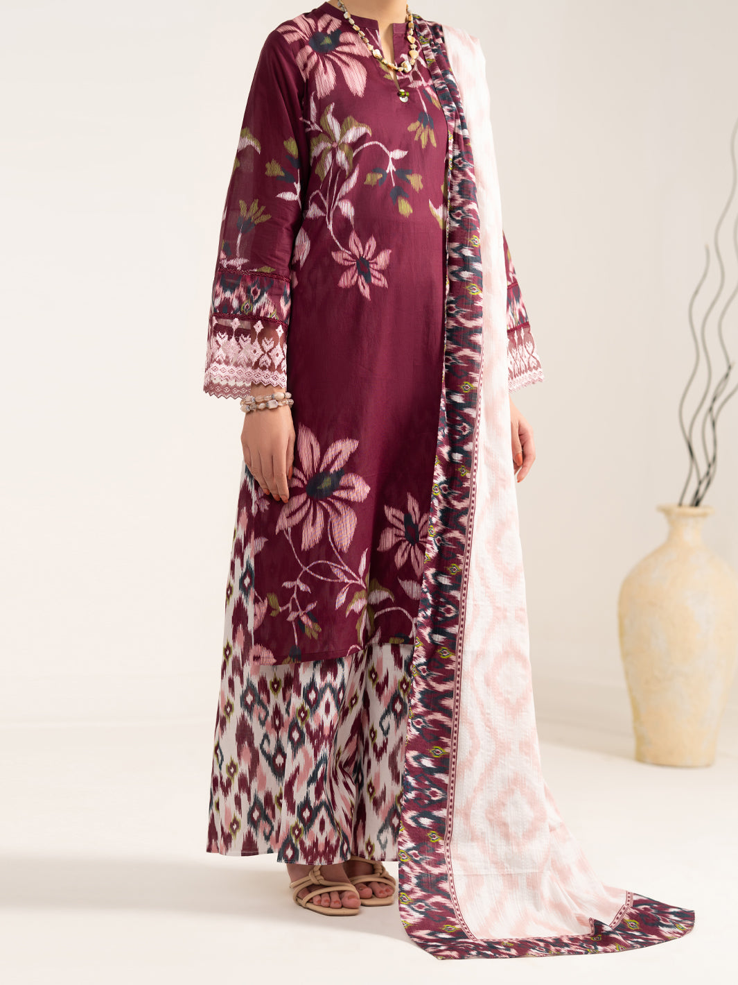 Maroon Lawn 3Pc Unstitched - ALP-3PS-2431