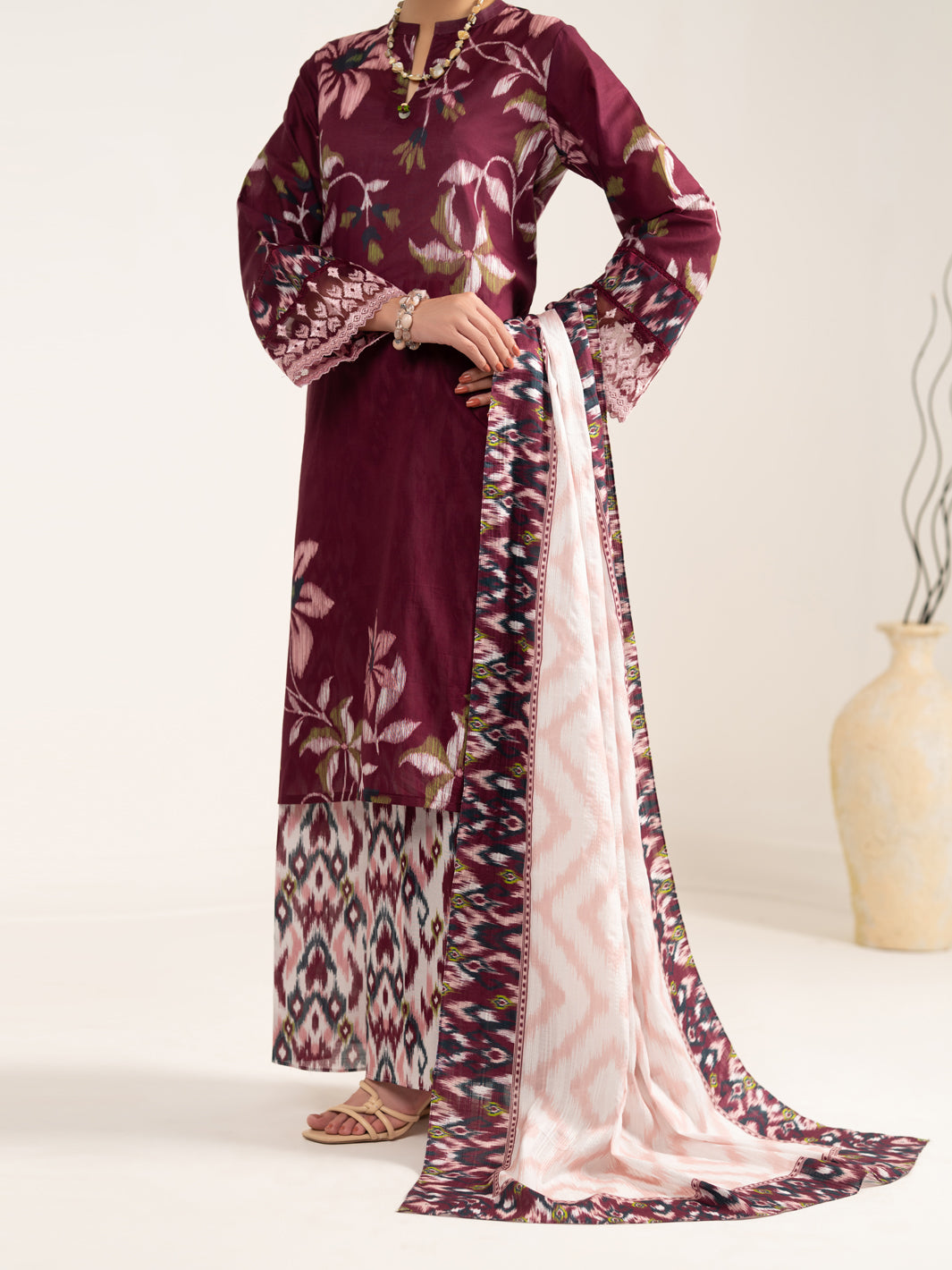 Maroon Lawn 3Pc Unstitched - ALP-3PS-2431