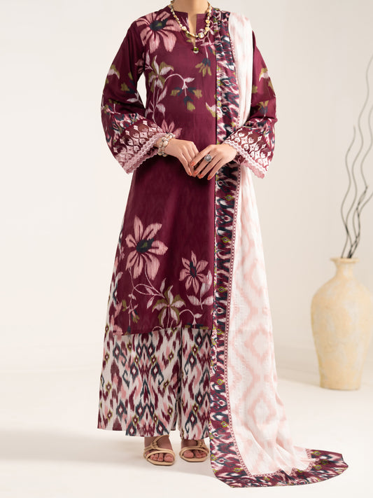 Maroon Lawn 3Pc Unstitched - ALP-3PS-2431
