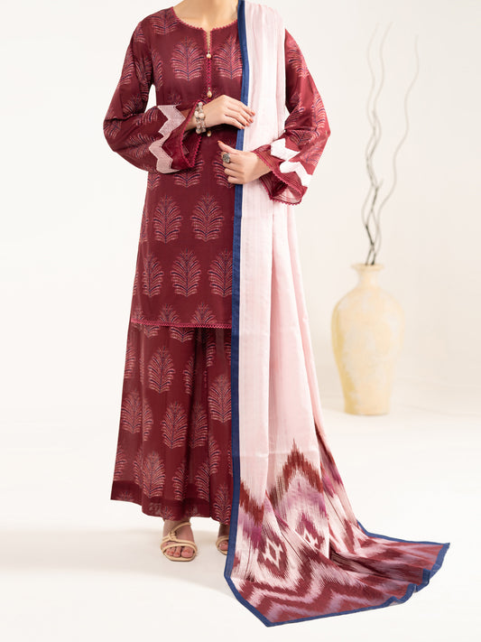Maroon Lawn 3Pc Unstitched - ALP-3PS-2433