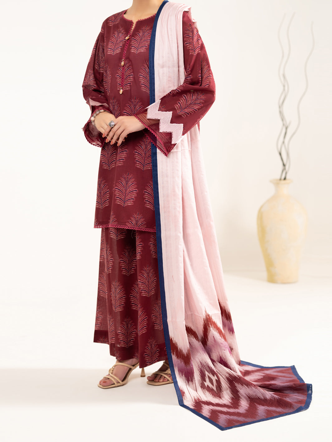 Maroon Lawn 3Pc Unstitched - ALP-3PS-2433