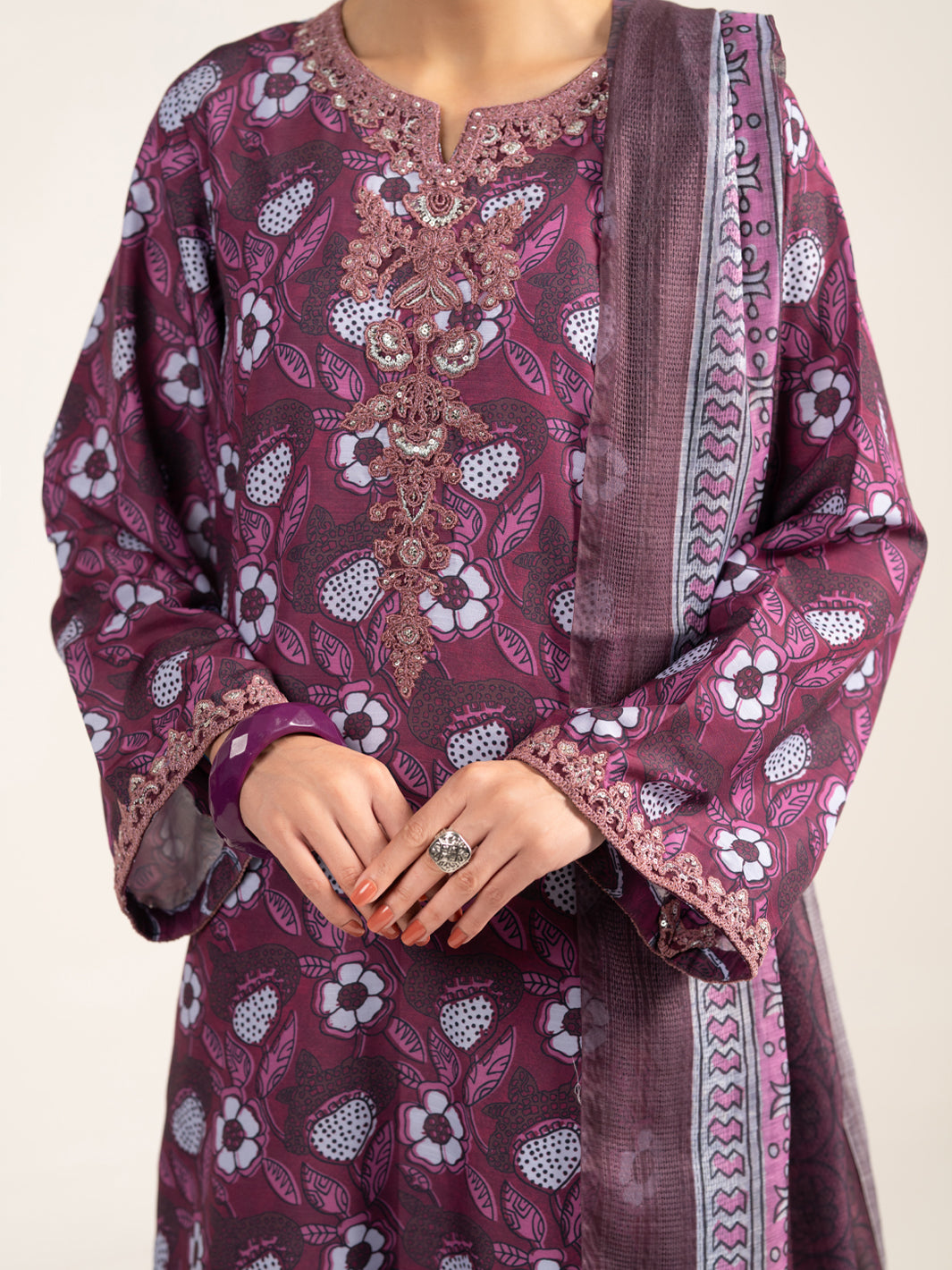 Maroon Silk 3Pc Unstitched - ALP-3PS-2441