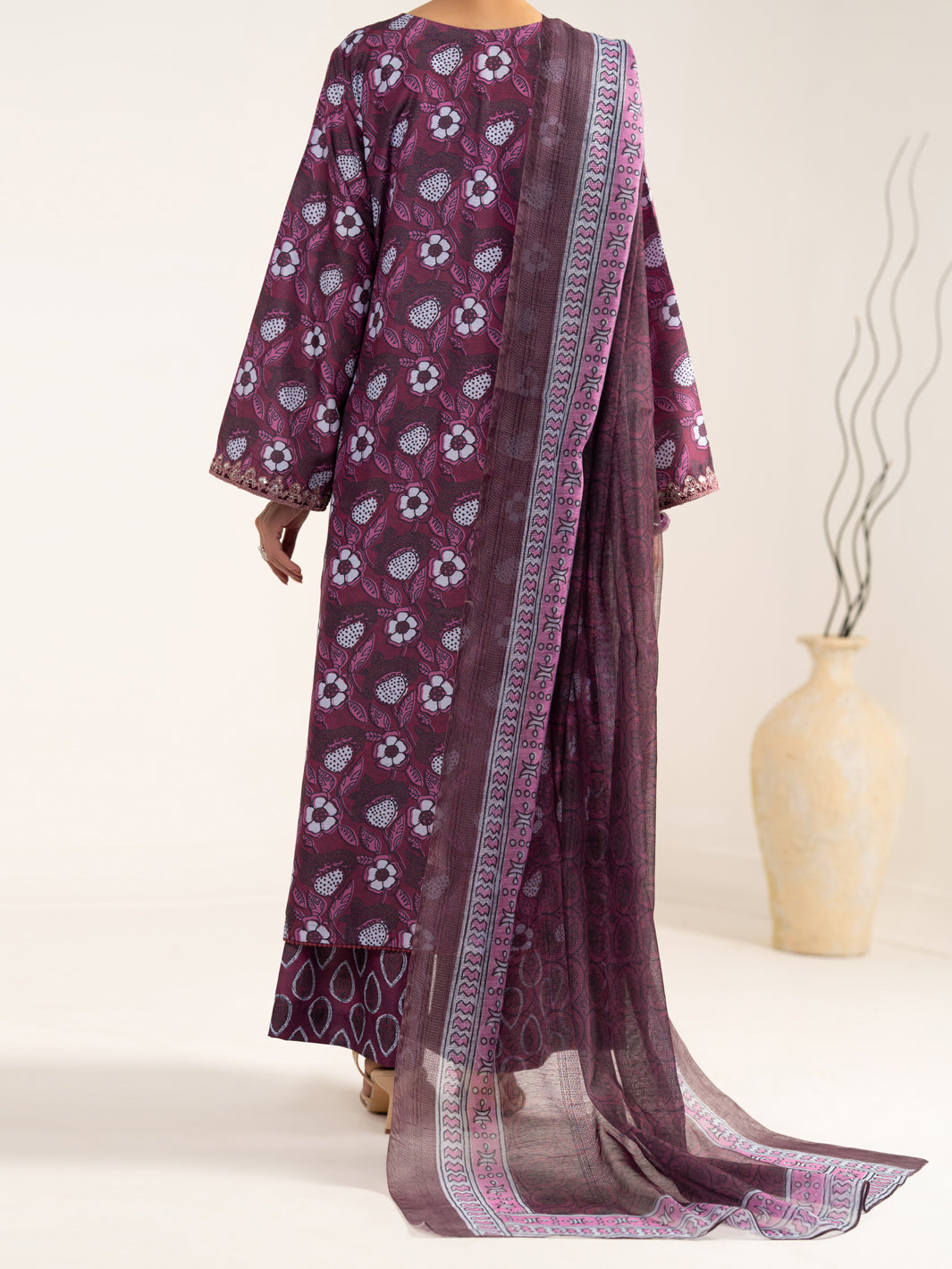 Maroon Silk 3Pc Unstitched - ALP-3PS-2441