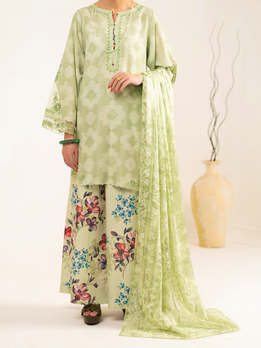 Green Raw Silk 3Pc Unstitched - ALP-3PS-2448