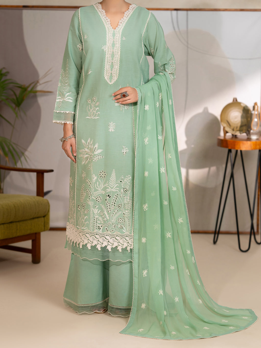 Pistachio Green Lawn Unstitched 3Pc - ALP-3PS-2449