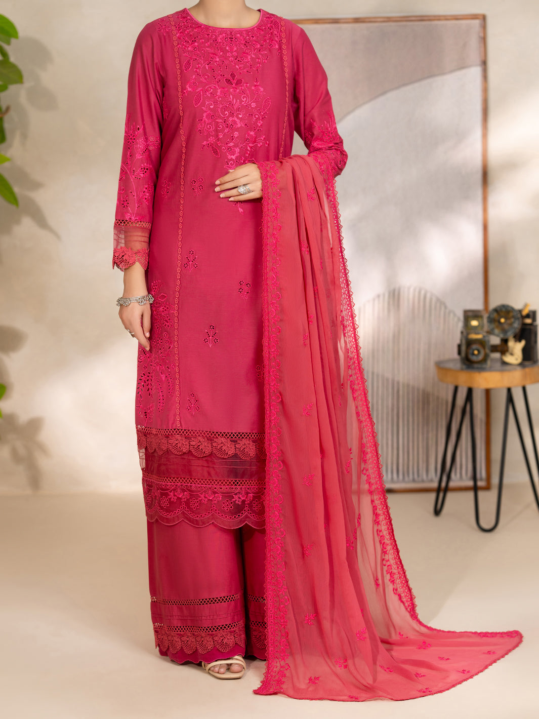 Pink Cotton Unstitched 3PC  - Women Unstitched 3 Piece | ALMIRAH
