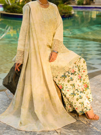 Off White Golden Lurex 3Pc Unstitched - ALP-3PS-2452