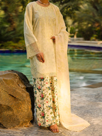 Off White Golden Lurex 3Pc Unstitched - ALP-3PS-2452