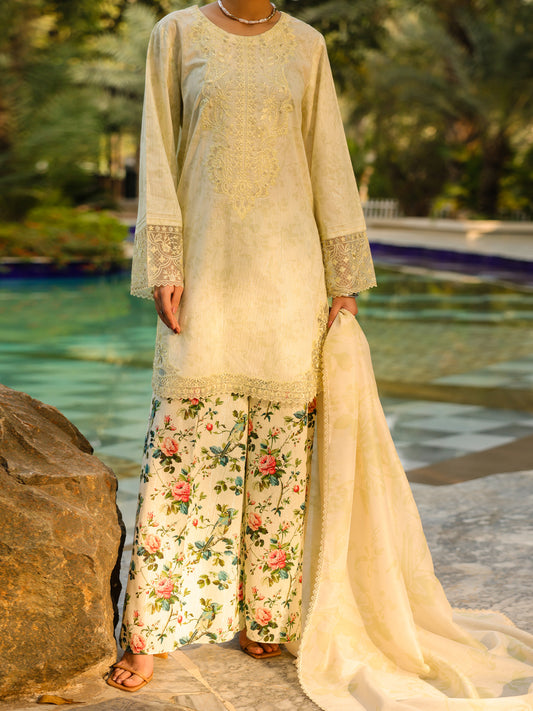 Off White Golden Lurex 3Pc Unstitched - ALP-3PS-2452