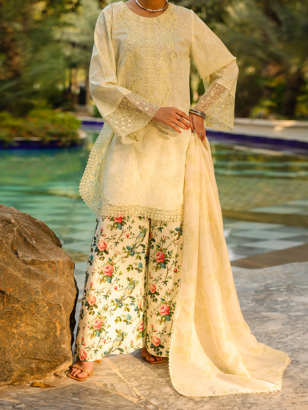 Off White Golden Lurex 3Pc Unstitched - ALP-3PS-2452