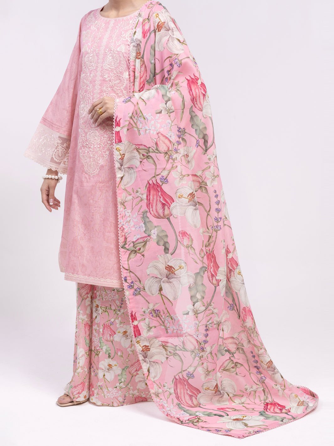 Pink Golden Lurex 3Pc Unstitched - ALP-3PS-2454