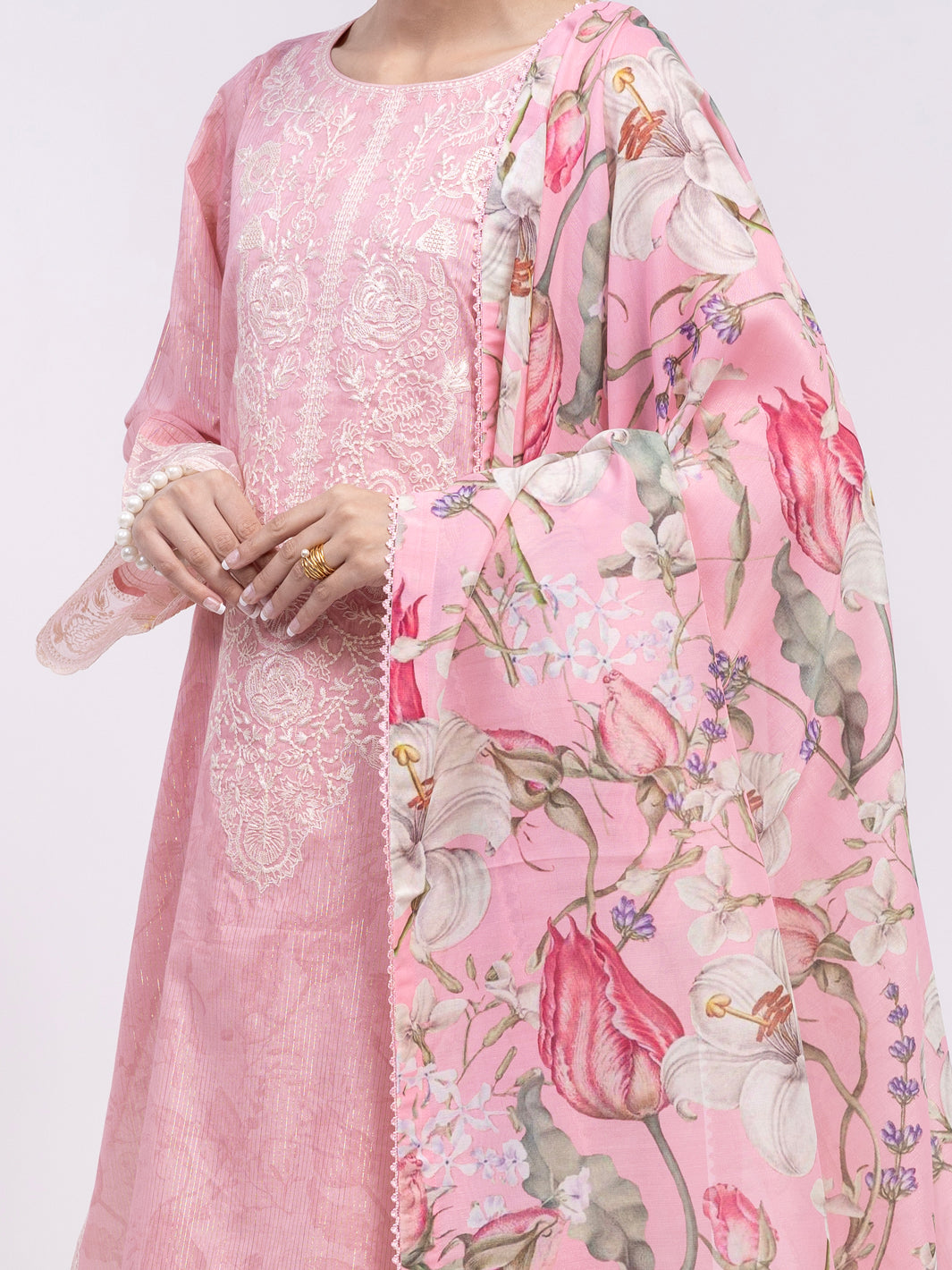 Pink Golden Lurex 3Pc Unstitched - ALP-3PS-2454