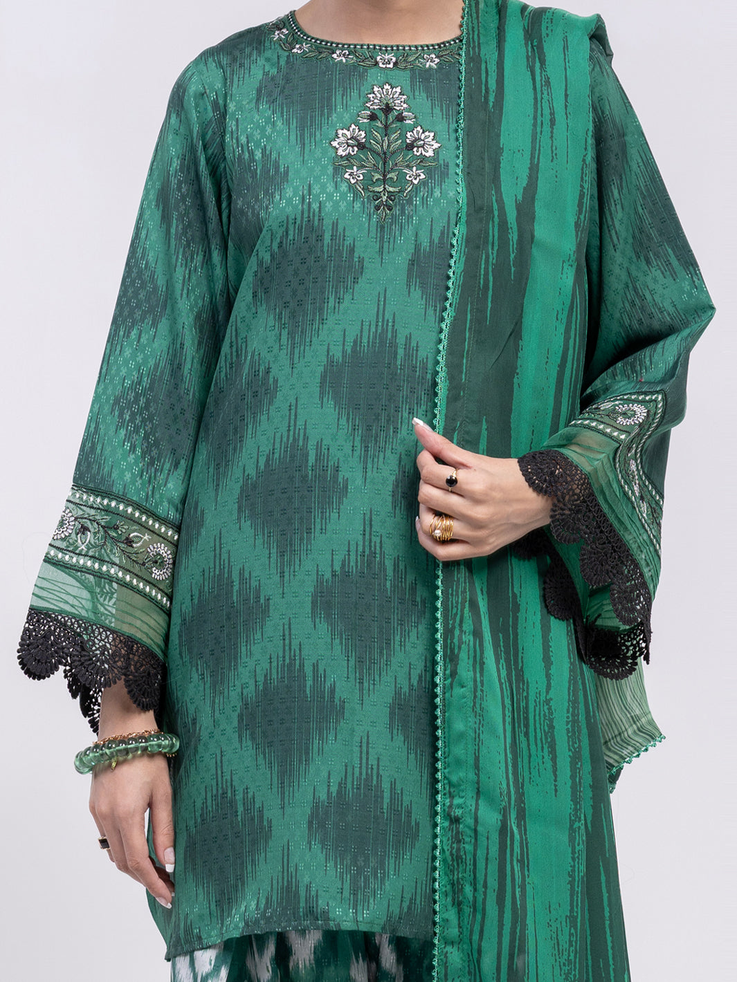 Green Swiss Jacquard 3Pc Unstitched - ALP-3PS-2459