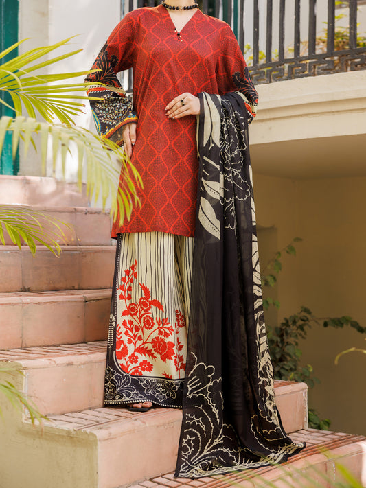 Maroon Lawn Stitched 3Pc - ALP-3PS-2557