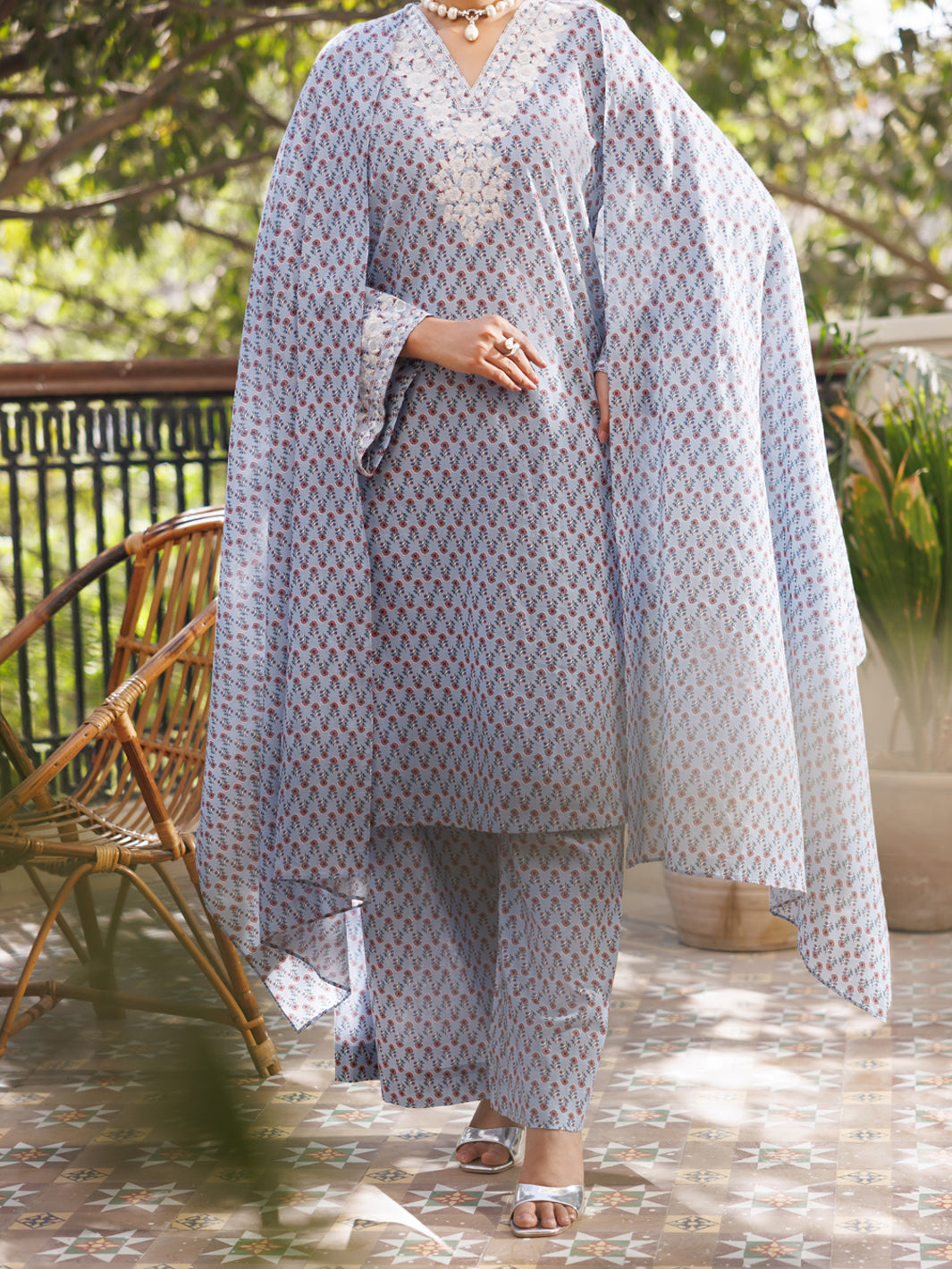 Sky Blue Cotton Stitched 3PC - ALP-3PS-2571