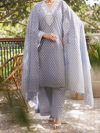 Sky Blue Cotton Stitched 3PC - ALP-3PS-2571