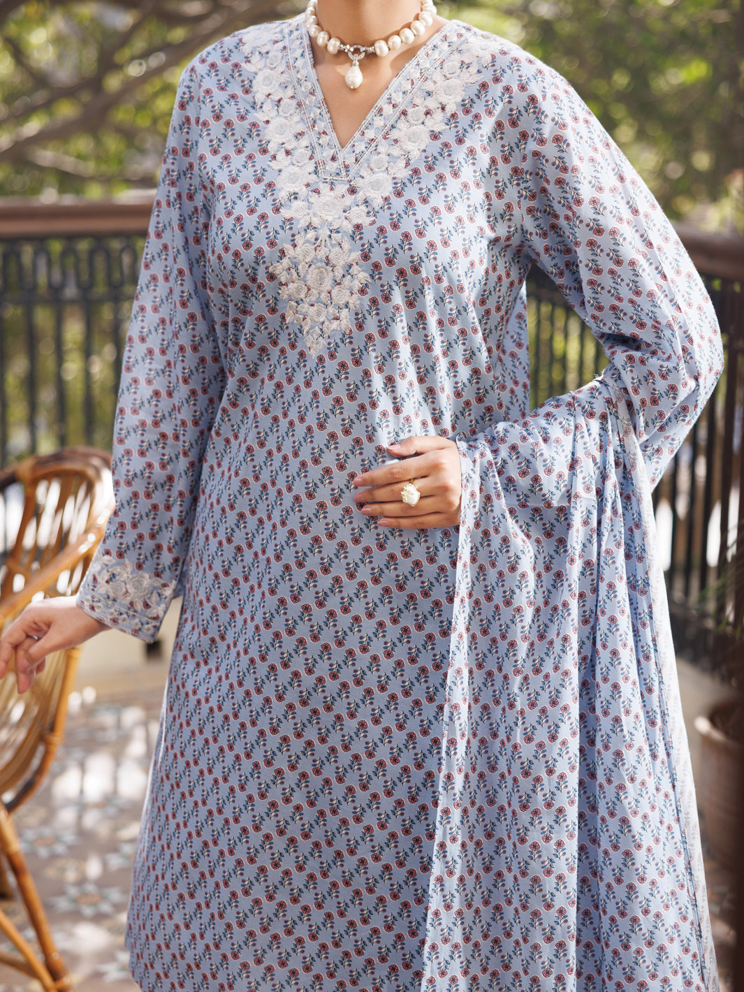 Sky Blue Cotton Stitched 3PC - ALP-3PS-2571