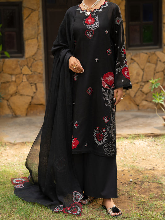 Black Cotton Stitched 3Pc - ALP-3PS-2575