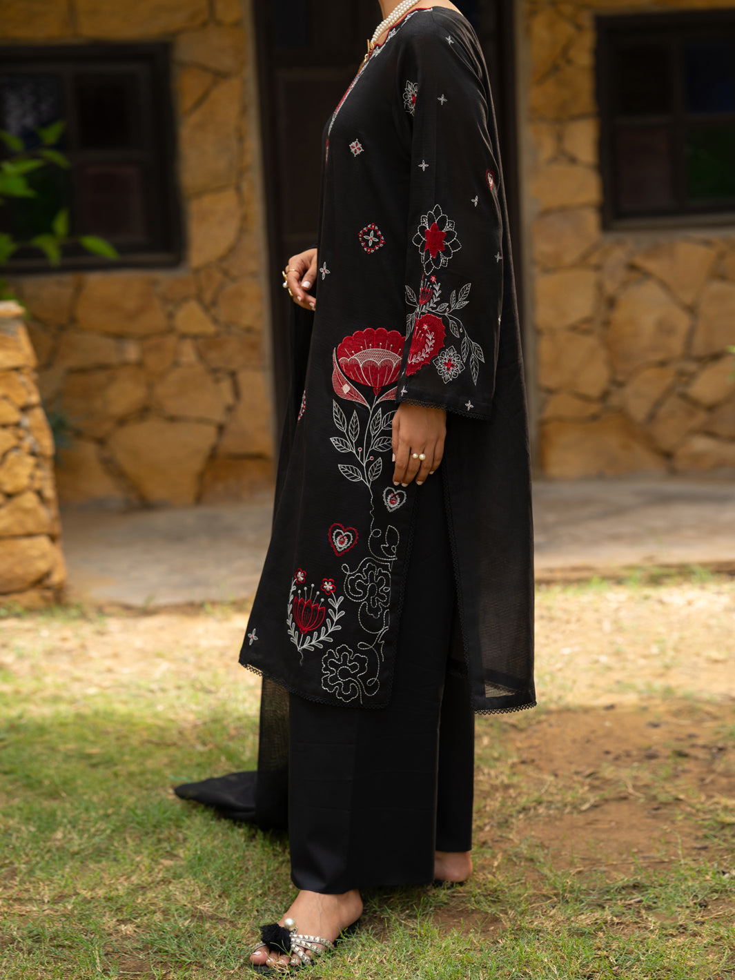 Black Cambric Stitched 3Pc - ALP-3PS-2575