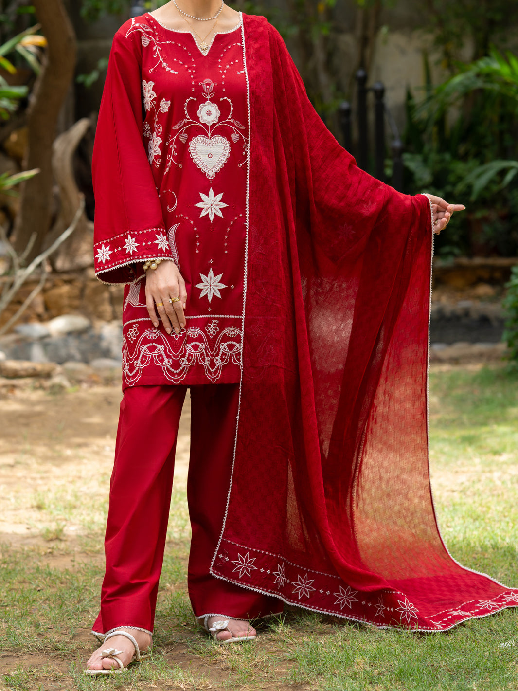 Red Cotton Stitched 3Pc - ALP-3PS-2577
