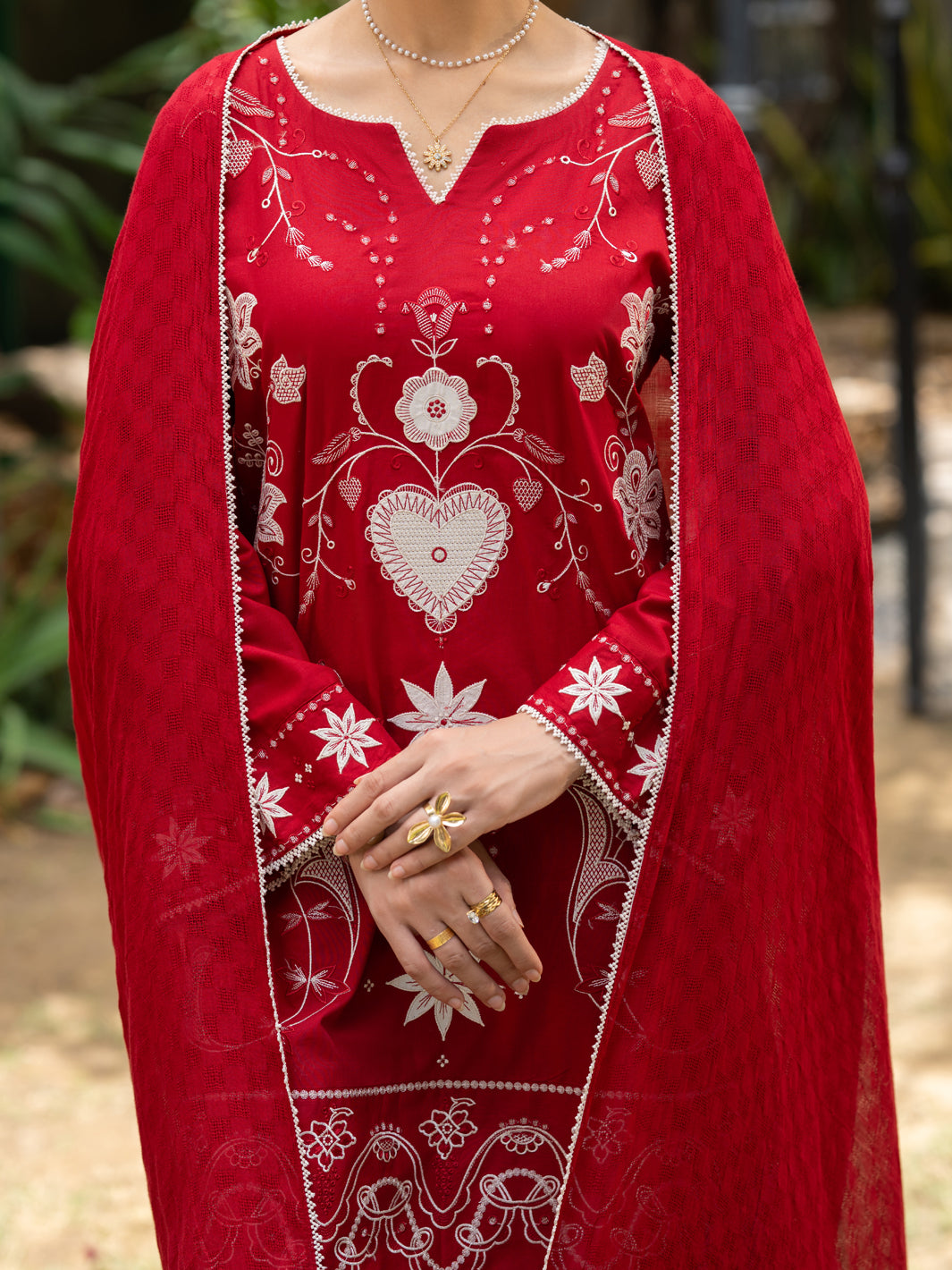 Red Cotton Stitched 3Pc - ALP-3PS-2577
