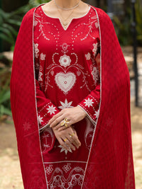 Red Cotton Stitched 3Pc - ALP-3PS-2577