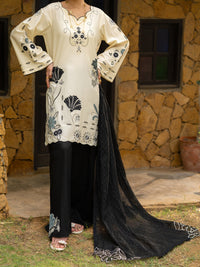 Black & White Cambric Stitched 3Pc- ALP-3PS-2578