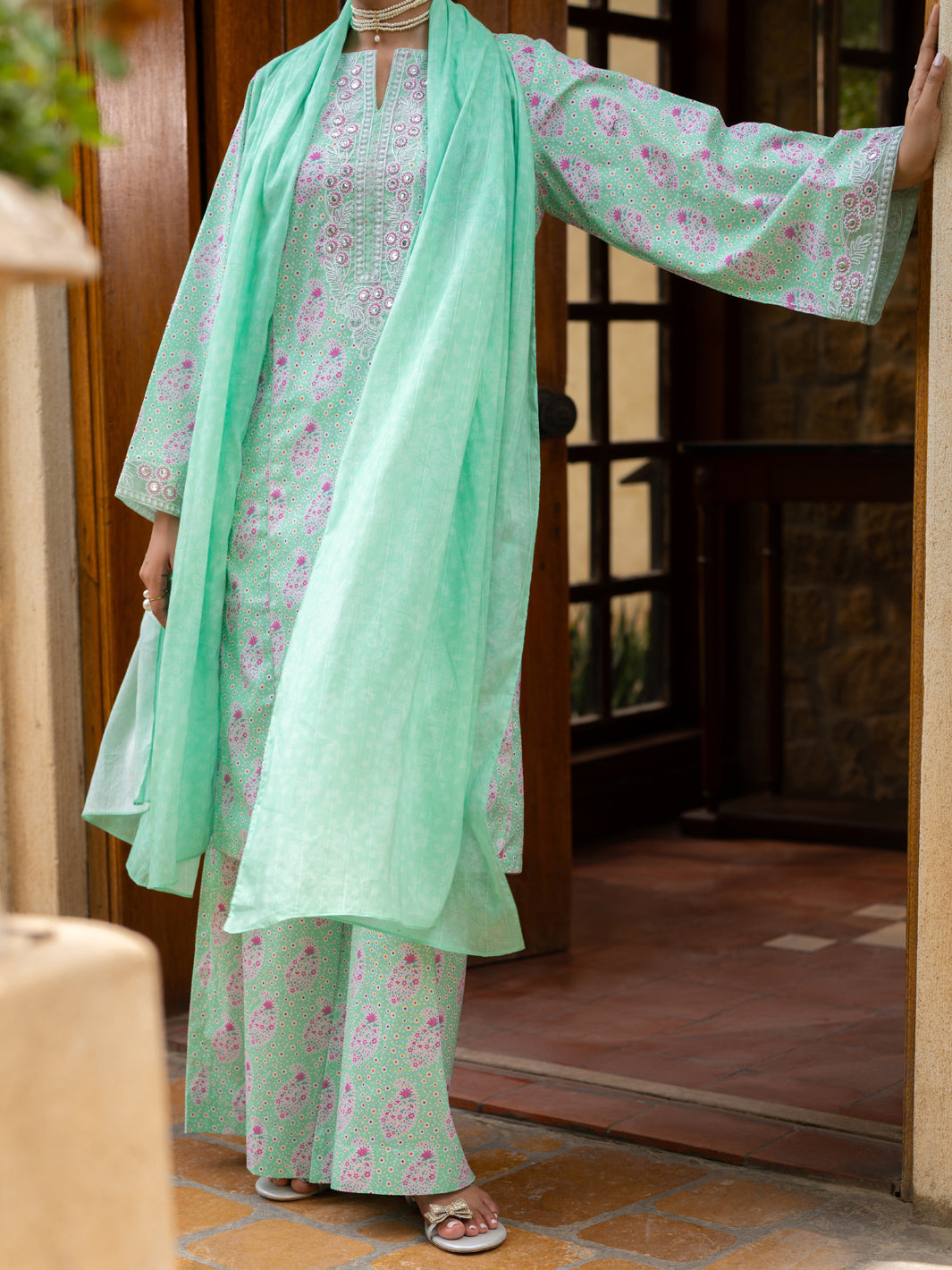 Light Green Lawn Stitched 3Pc- ALP-3PS-2579