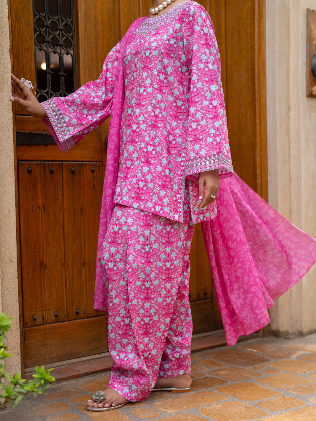 Pink Cambric Stitched 3Pc - ALP-3PS-2580