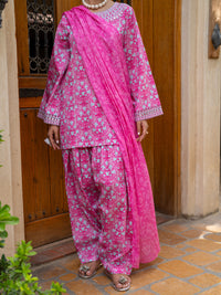 Pink Cambric Stitched 3Pc - ALP-3PS-2580