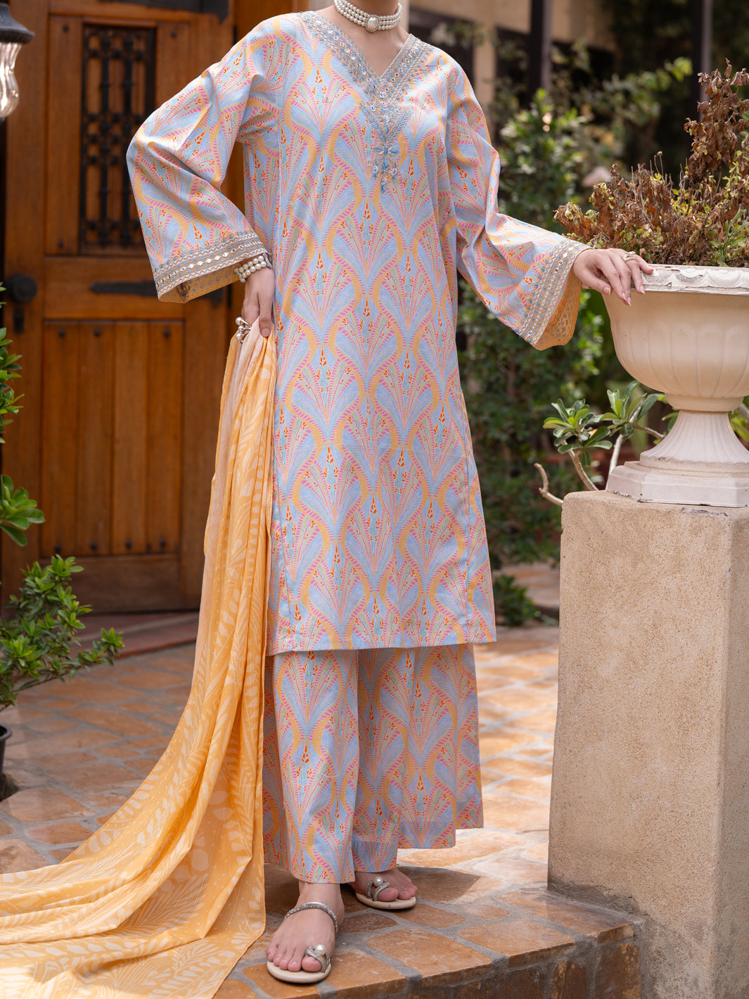 Multicolor Cambric Stitched 3Pc - ALP-3PS-2581 Front Main