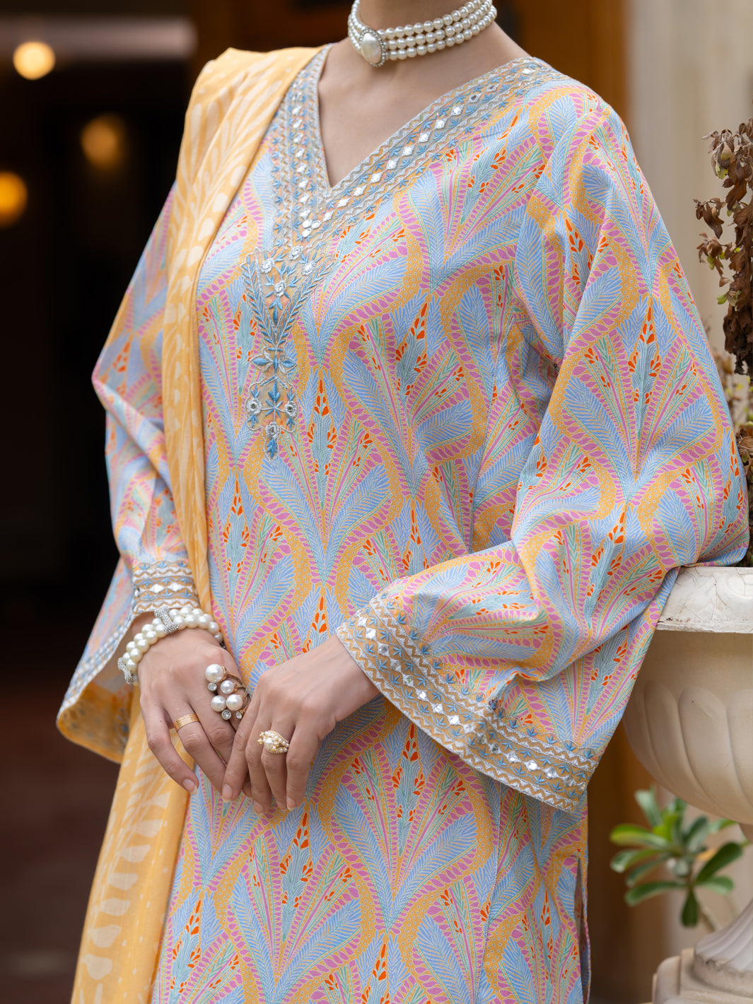 Multicolor Cambric Stitched 3Pc - ALP-3PS-2581