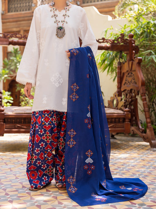 White Cotton 3Pc Stitched - ALP-3PS-2587