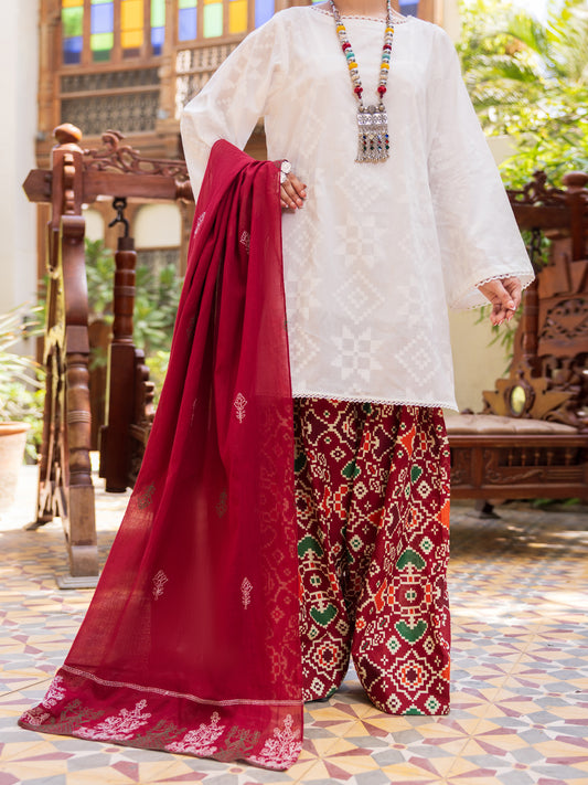 White Cotton 3Pc Stitched - ALP-3PS-2589