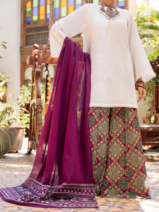 White Cambric 3Pc Stitched - ALP-3PS-2590