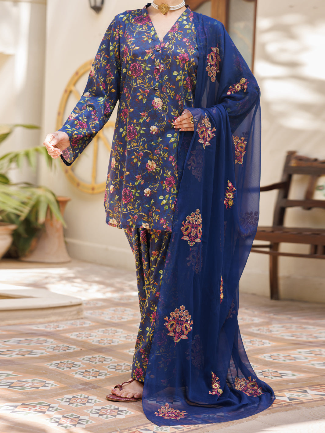 Blue Lawn Stitched 3PC - ALP-3PS-2595